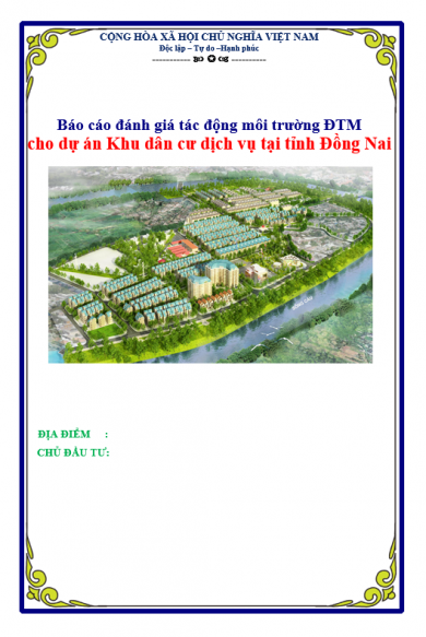 Báo cáo ĐTM cho dự án Khu dân cư dịch vụ tại tỉnh Đồng Nai